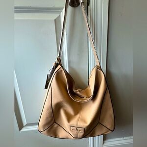 London Fog Bayley Hobo Satchel in Latte with black piping NWT VEGAN